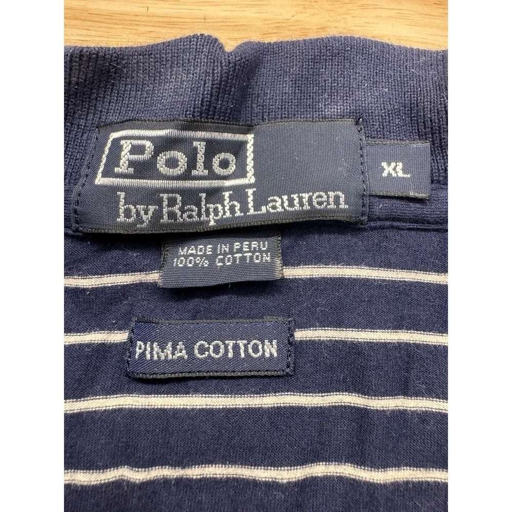 Polo Ralph Lauren Polo Shirt Men's XL Blue Stripe Preppy 90s Pima Cotton Vintage
